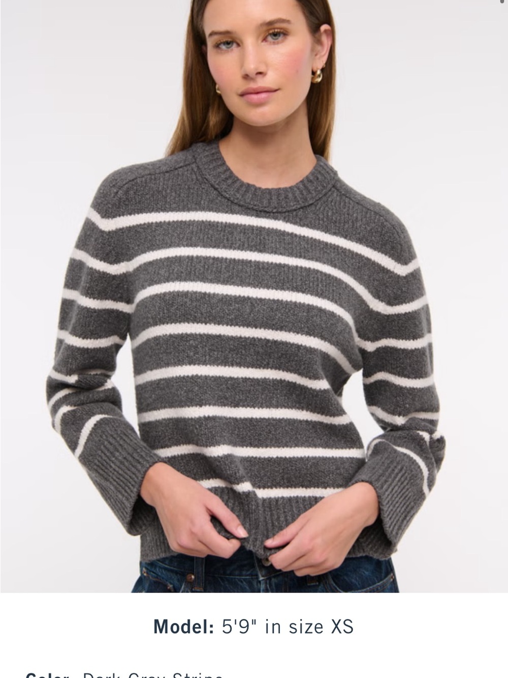 Dark Gray Striped Crewneck Sweater - Women